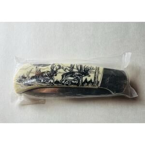 Vintage Lock-Back Folding Knife w/ Whitetail Deer On Handles New Unopened